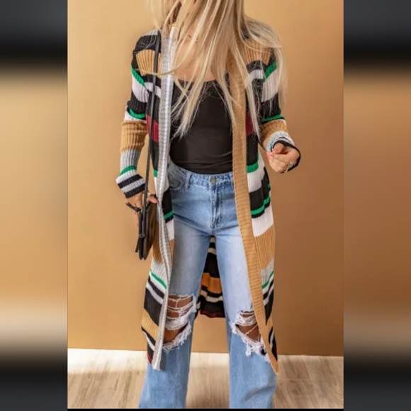 New colorblock Striped long cardigan - Picture 5 of 10